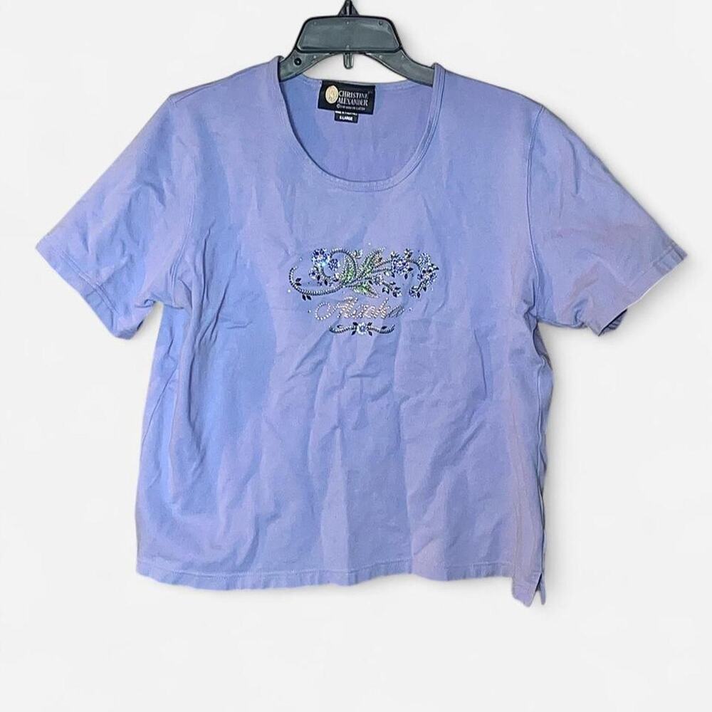 Christine Alexander Periwinkle Alaska Embellished Short Sleeve Shirt - Size XL